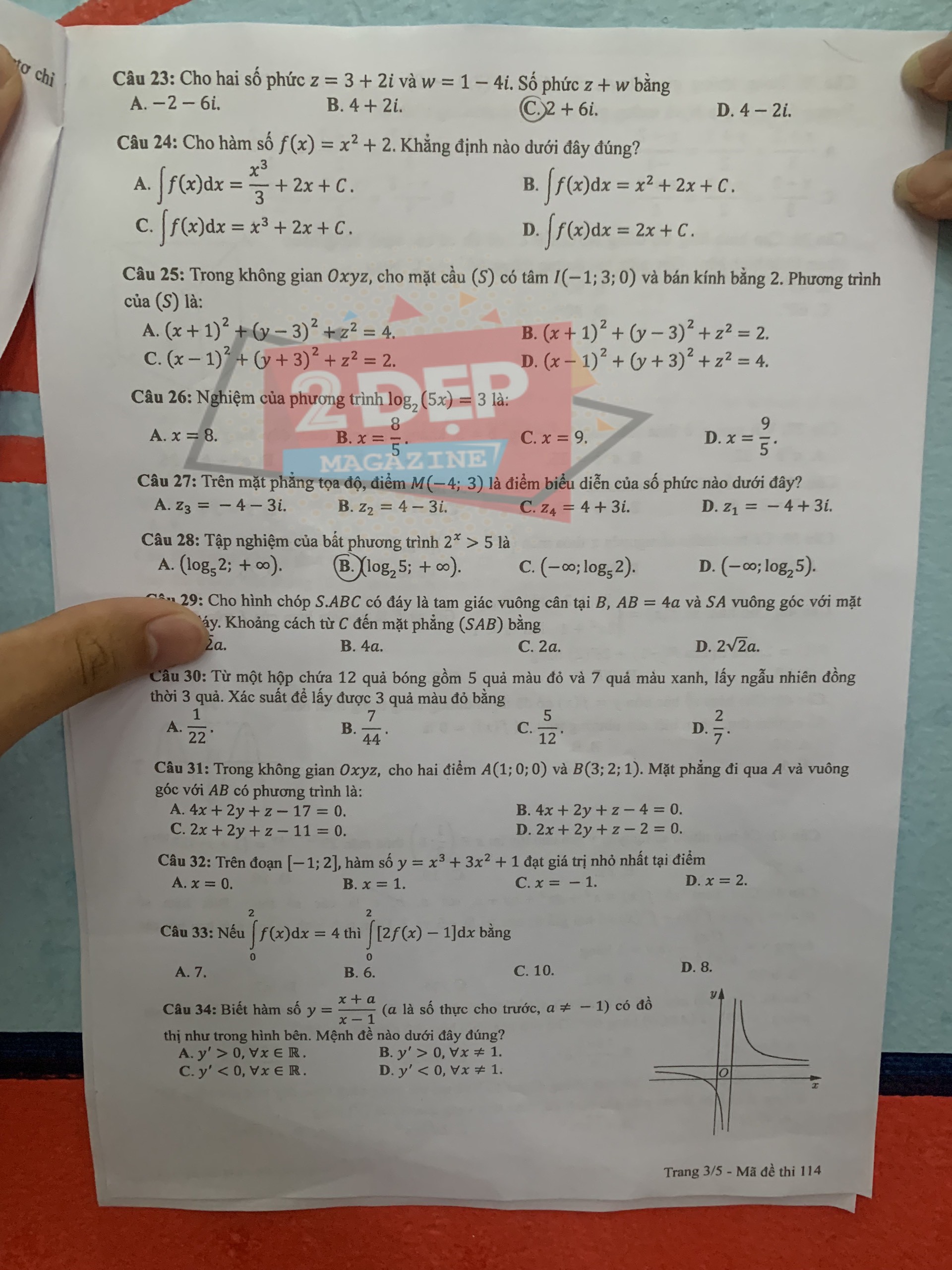 Đề thi môn Toán mã đề 114 THPT Quốc gia lần 1 năm 2021 - Ảnh 3