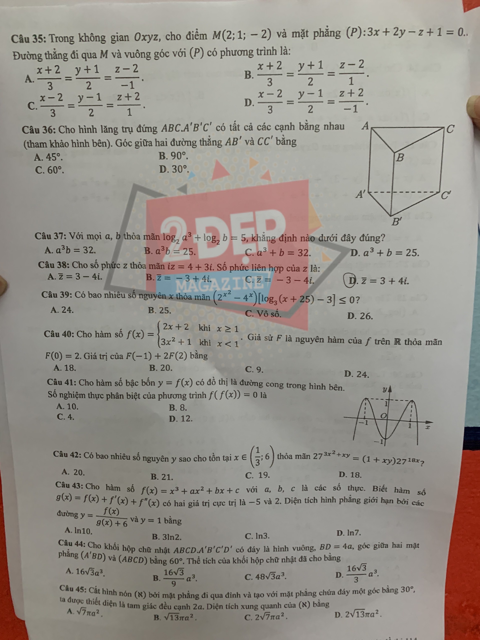 Đề thi môn Toán mã đề 114 THPT Quốc gia lần 1 năm 2021 - Ảnh 4