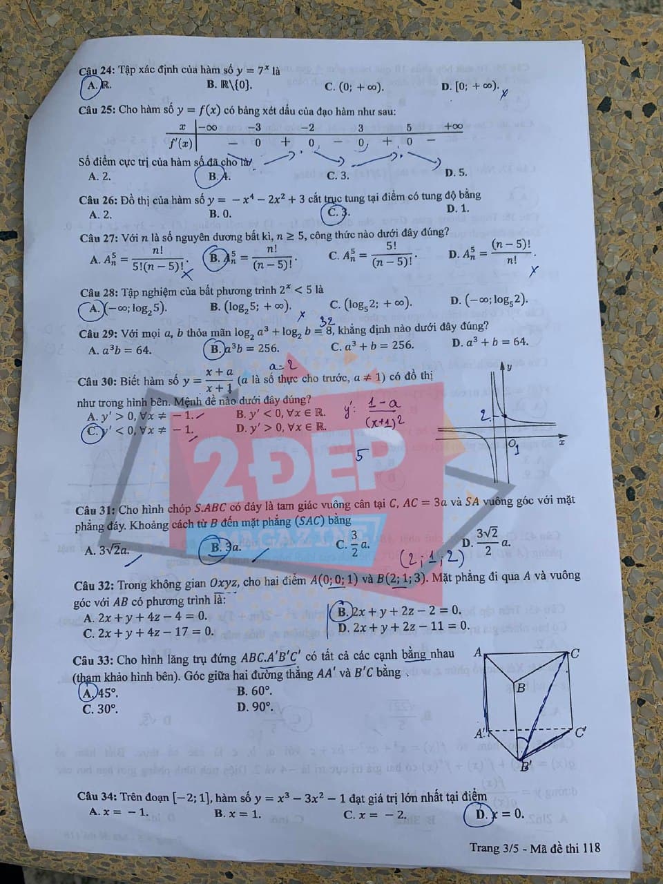 Đề thi môn Toán mã đề 118 THPT Quốc gia lần 1 năm 2021 - Ảnh 3