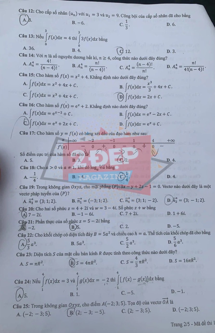 Đề thi môn Toán mã đề 123 THPT Quốc gia lần 1 năm 2021 - Ảnh 2