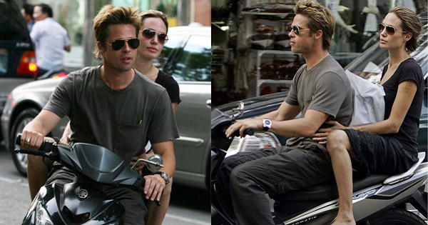 Loạt ảnh Brad Pitt - Angelina Jolie lái xe máy, đi dép lê tại Việt Nam gây sốt trở lại
