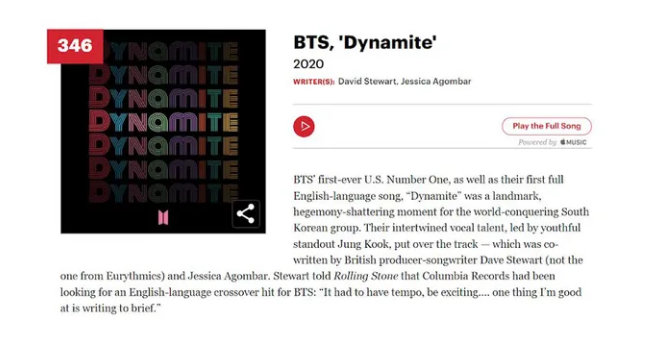 Dynamite của BTS lọt top '500 ca khúc đỉnh nhất mọi thời đại'  - Ảnh 3