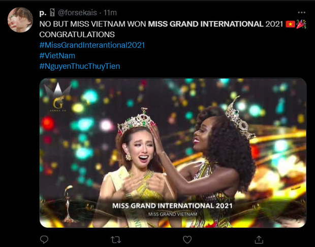 Một netizen khác vô cùng phấn khích: 'Vậy là đại diện Việt Nam đã đăng quang Miss Grand International 2021! Chúc mừng các bạn!'