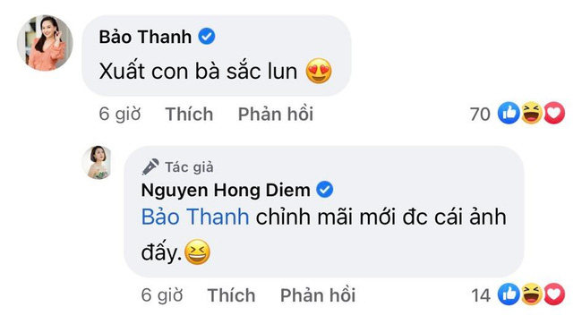 Hai diễn viên Về nhà đi con Bảo Thanh, Quang Anh để lại bình luận tương tác với đàn chị rất nhiệt tình.