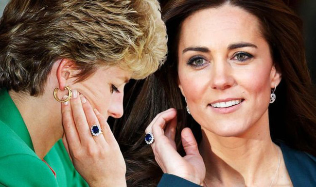 Khi Kate đính hôn với Hoàng tử William vào năm 2010, cô được tặng nhẫn đính ước nổi tiếng nhất của Công nương Diana có gắn 14 viên kim cương lấp lánh.