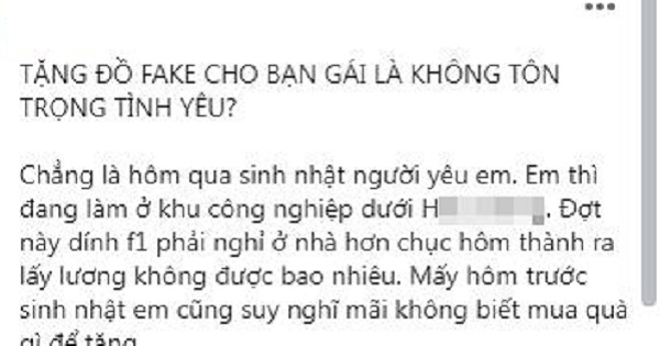 Netizen bàn luận quanh quan điểm: Tặng quà "pha ke" cho bạn gái là không tôn trọng tình yêu