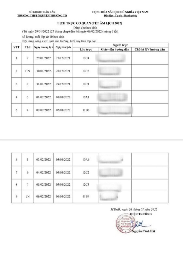 Trường cấp 3 gây xôn xao khi yêu cầu học sinh 'trực Tết', quét sân, tưới cây xuyên Tết Nguyên đán - Ảnh 1