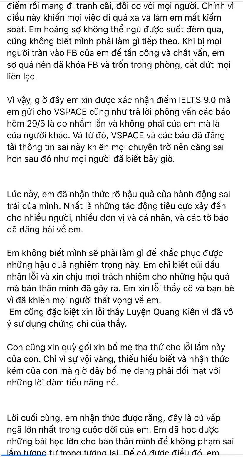 Nữ sinh 9.0 IELTS viết tâm thư xin lỗi mong cộng đồng mạng tha thứ - Ảnh 2