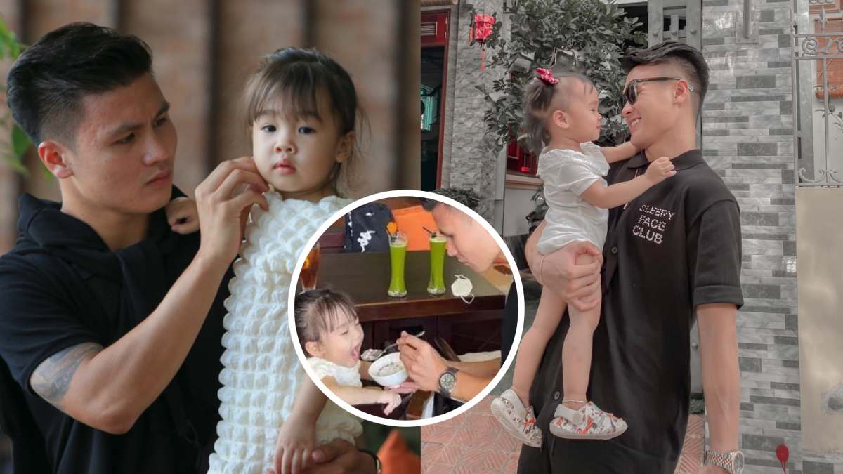 Chu Thanh Huyền ngồi ngay cạnh nhưng Quang Hải chỉ mải chăm cháu gái