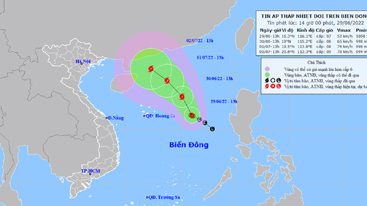 Áp thấp nhiệt đới diễn biến mạnh, khả năng thành bão trong ngày mai (30/6)