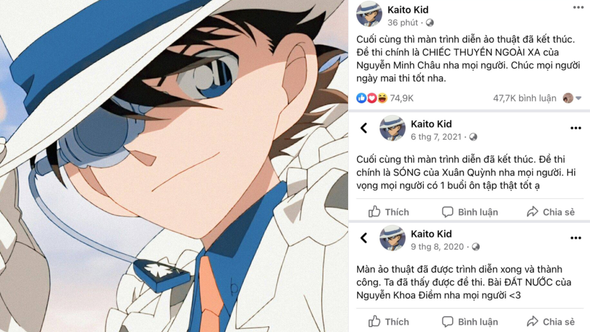 Kaito Kid - "thánh đoán đề" ngữ văn 3 năm đều trúng cạnh tranh với Đen Vâu