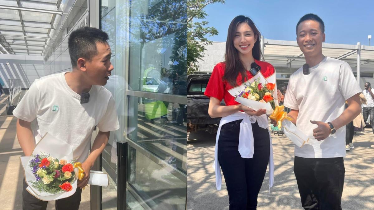 Quang Linh Vlogs “nhát gái" hồi hộp ôm bó hoa đón Thuỳ Tiên tại Angola