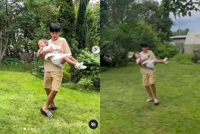 Anh cả Subeo cưng chiều em gái, hai tay bế Lisa quậy tung trời - Ảnh 1