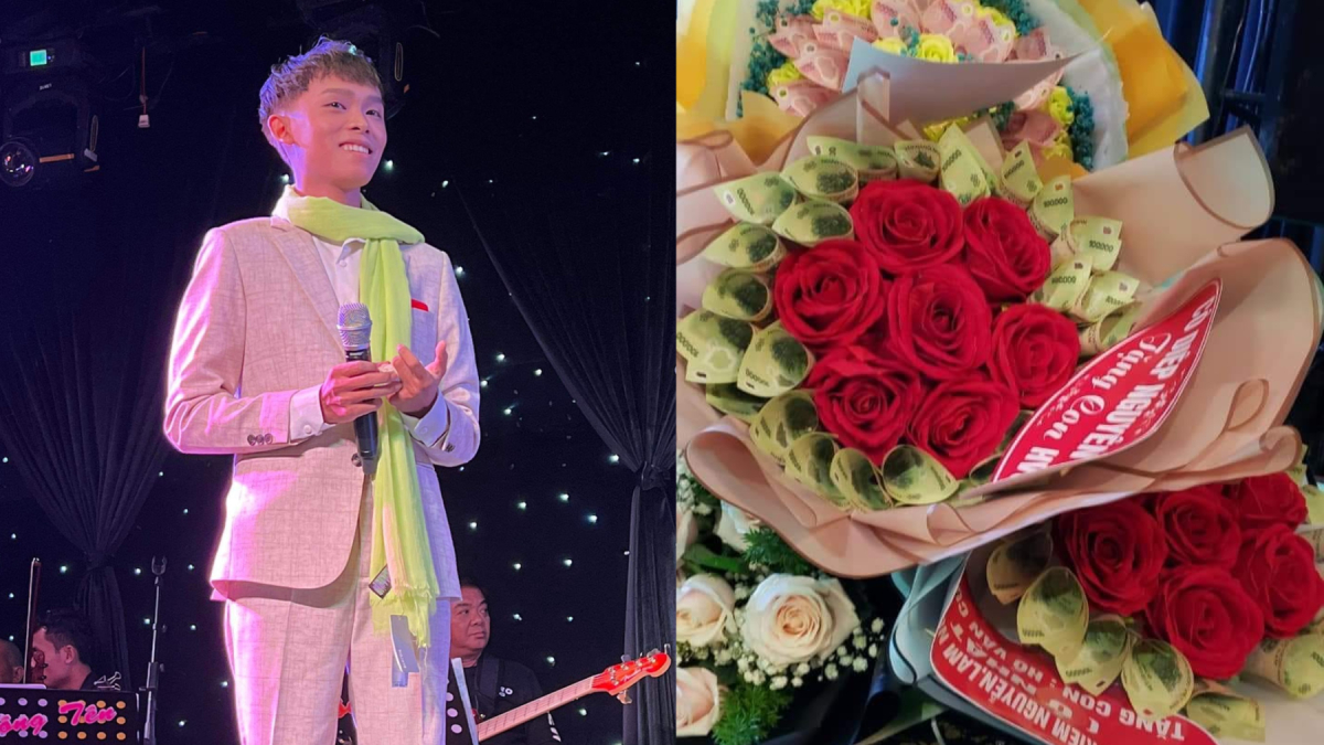 Hồ Văn Cường được fan tặng vàng và "cơn mưa" hoa tiền mặt khi đi hát