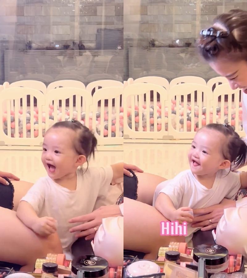 Ái nữ nhà Đông Nhi hơn 2 tuổi đã tập trang điểm cho mẹ - Ảnh 4