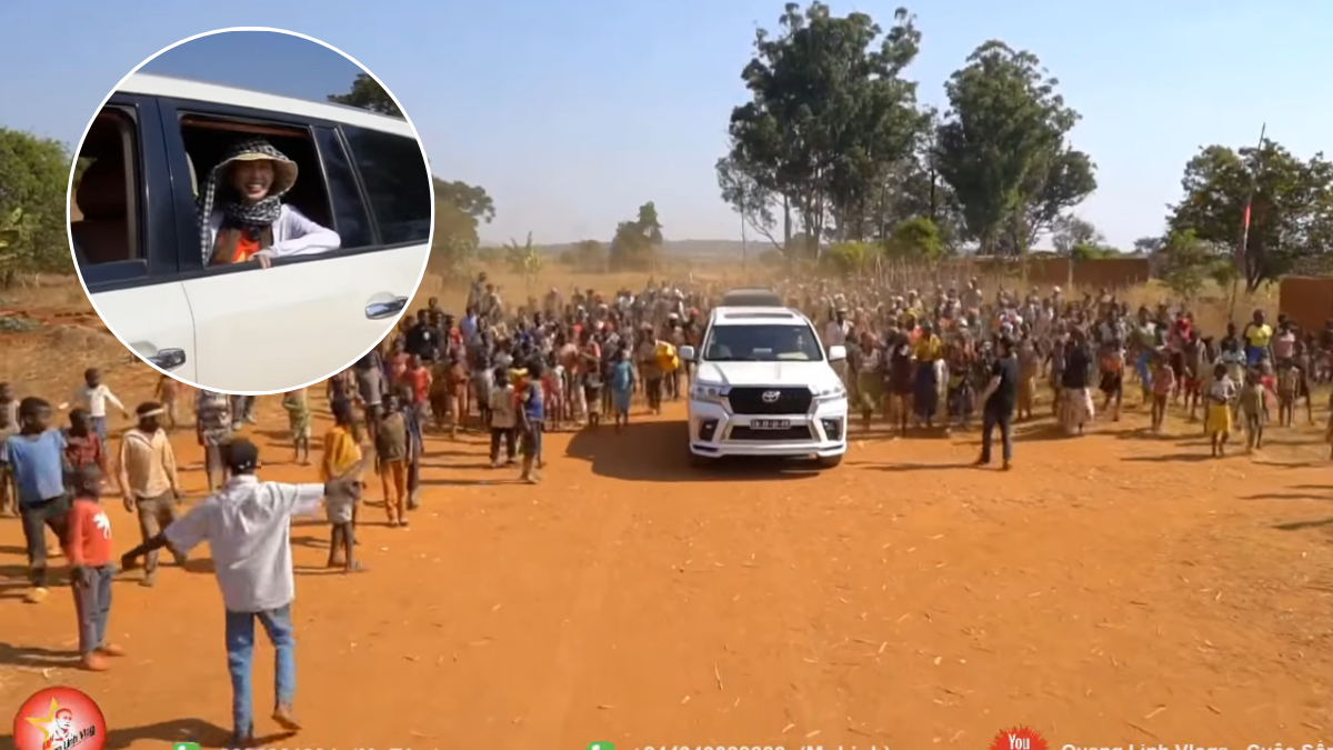 Thùy Tiên được cả làng Zamba ở Angola chạy theo xe hàng trăm mét chào đón