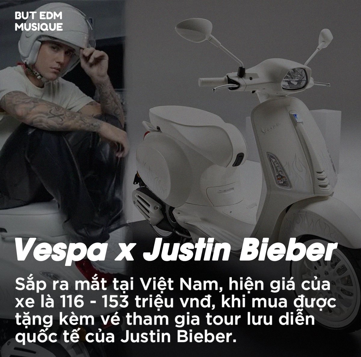 Xe Vespa do Justin Bieber thiết kế bán 153 triệu tại Việt Nam, mua xe tặng vé xem concert - Ảnh 1