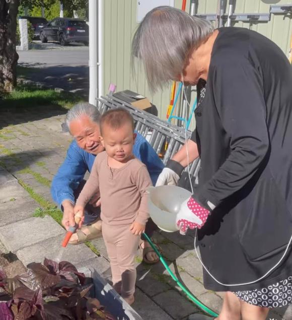 Leon nhà Hà Hồ thích làm vườn, say sưa tưới cây mặc kệ ông nội can ngăn - Ảnh 2