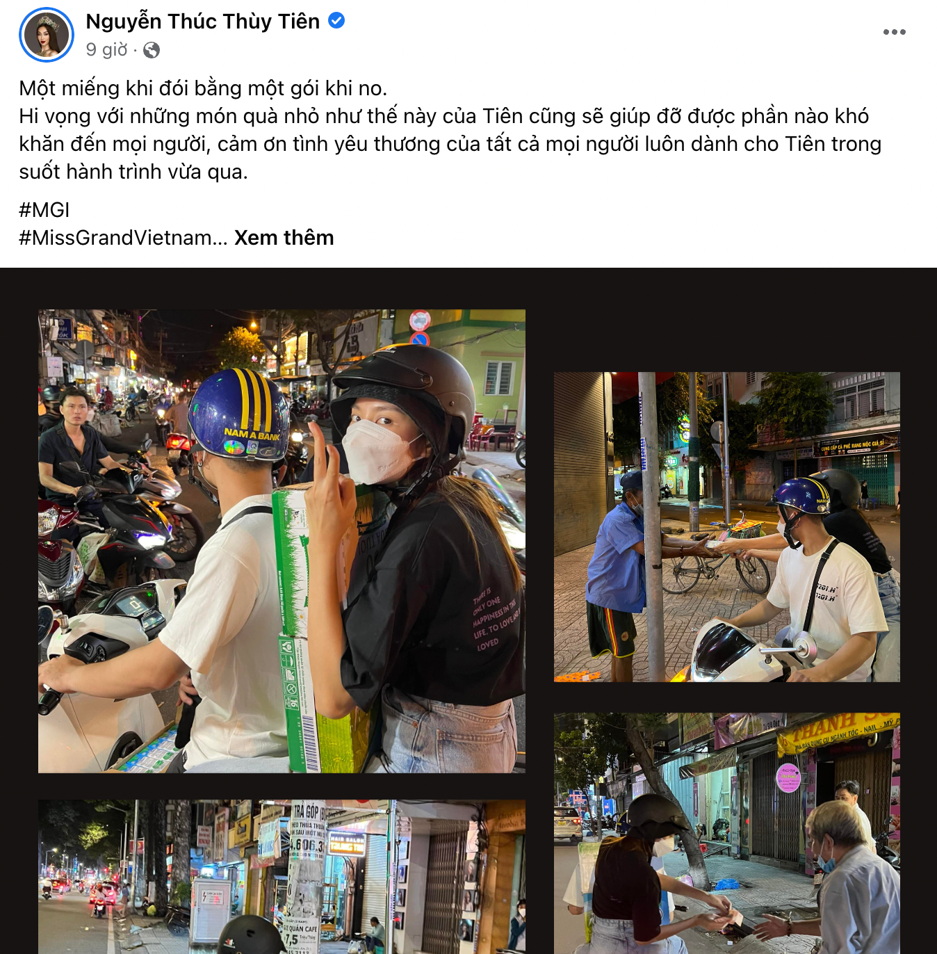 Hoa hậu Thùy Tiên giản dị đi phát quà cho người neo đơn, vô gia cư trong đêm - Ảnh 1