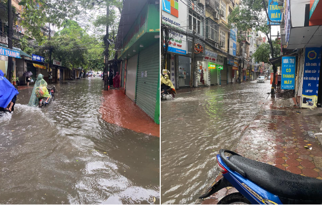 Mưa lớn từ đêm tới sáng, người dân đi làm khó khăn vì nhiều tuyến phố ngập nước- Ảnh 1