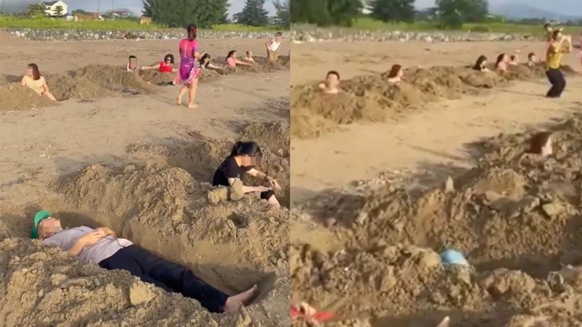 Biển Cửa Lò xuất hiện team building “đào huyệt tập thể”