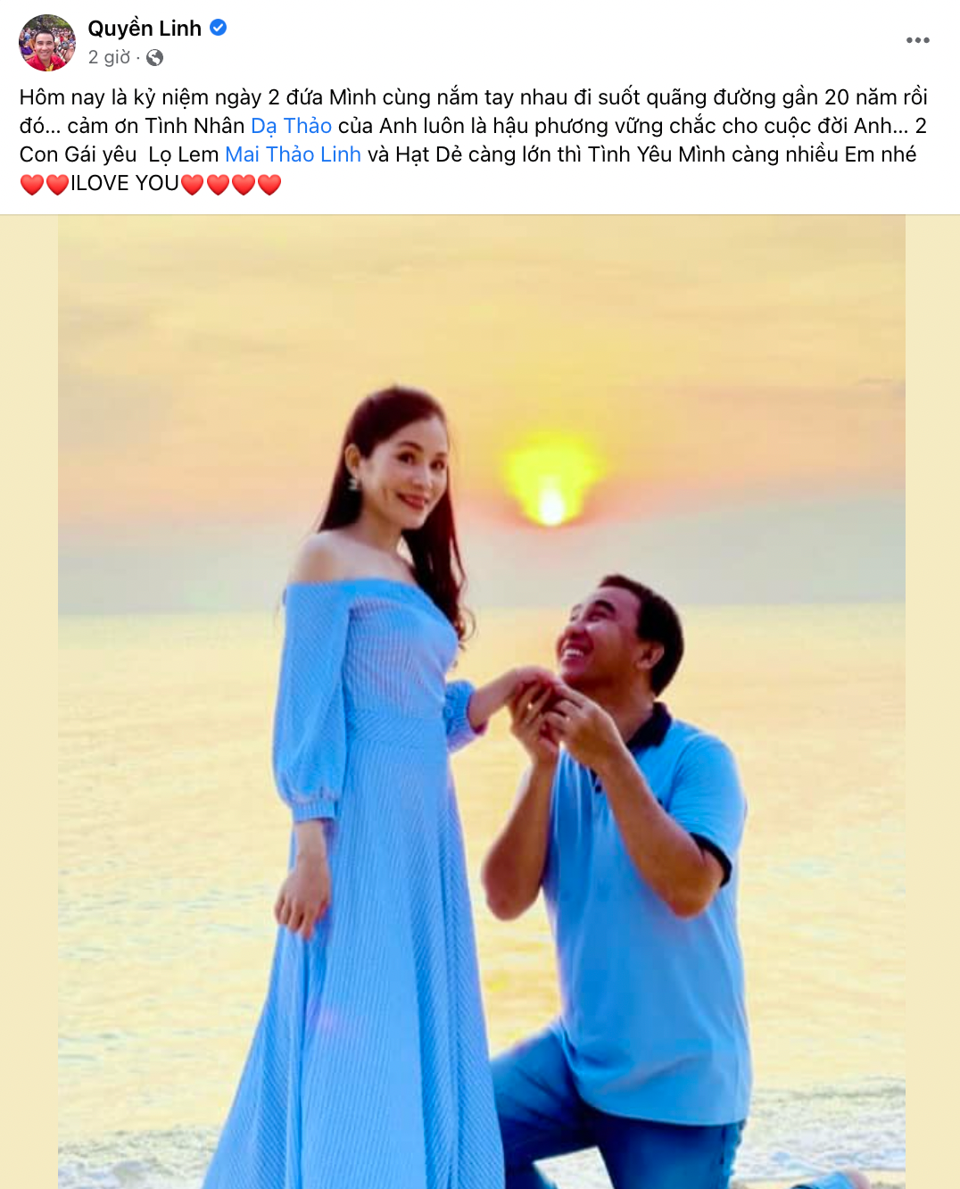 Quyền Linh quỳ gối cảm ơn bà xã, cưới 20 năm vẫn nói “i Love u” như vợ chồng son- Ảnh 1