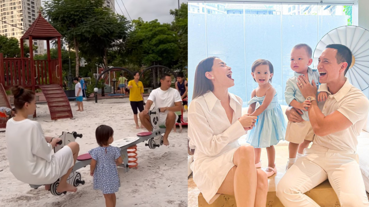 Đưa Leon - Lisa đi chơi, Hà Hồ chơi bập bênh với chồng như “đôi chim sẻ” 