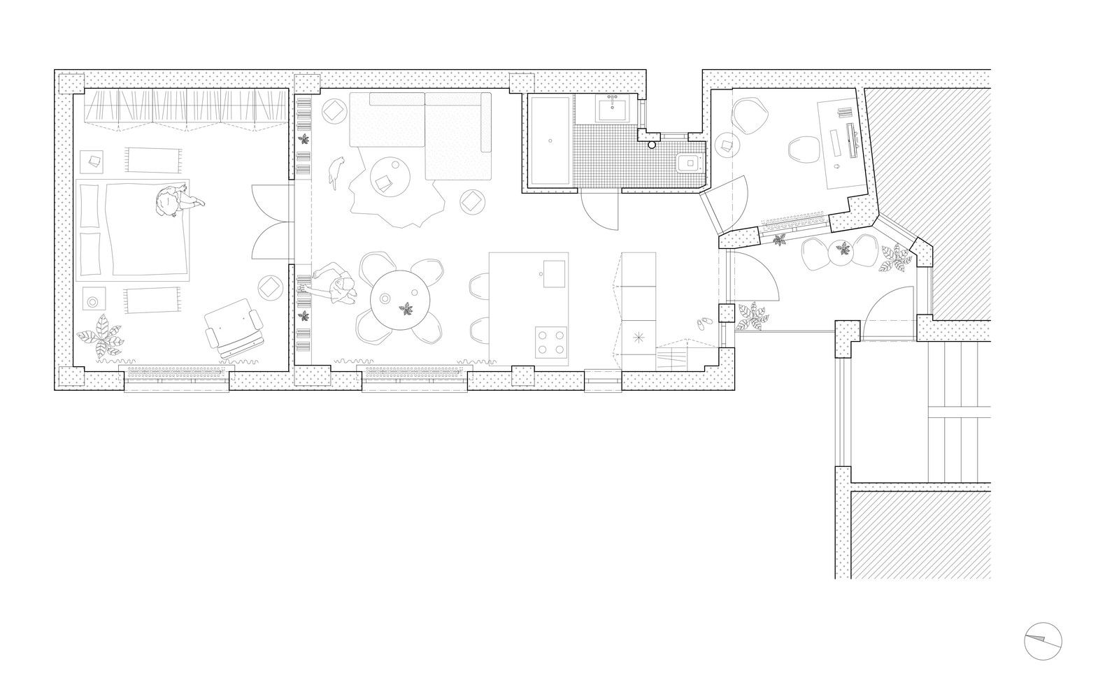 Sơ đồ thiết kế mặt bằng của căn hộ 20 mét vuông “H Apartment”.