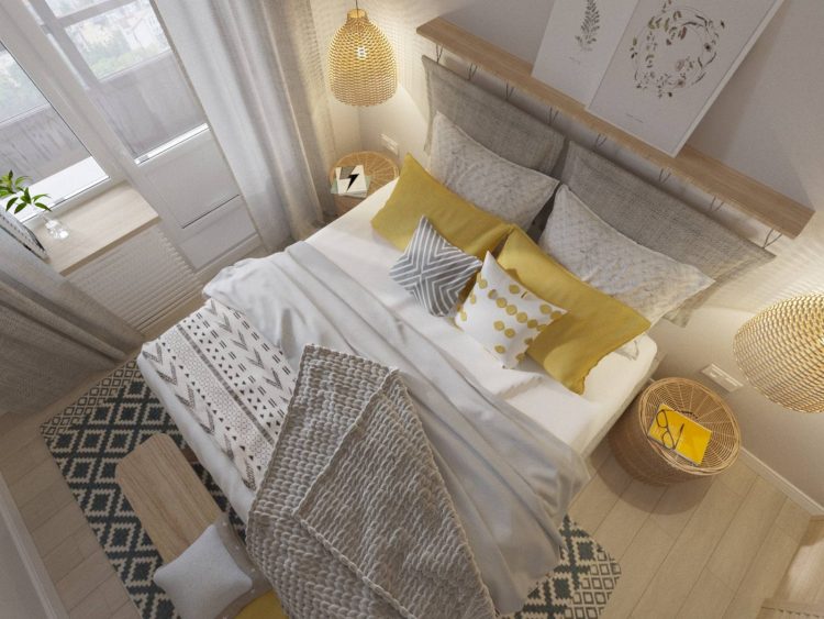 Phòng ngủ của bố mẹ về cơ bản vẫn giữ những gam màu chủ đạo như ở khu vực sinh hoạt chung, tạo cảm giác êm ái thư giãn nhất cho không gian riêng tư của cặp vợ chồng.