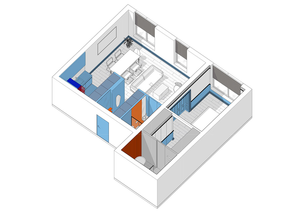 Mô hình thiết kế 3D của căn hộ tại Kiev, Ukraine.