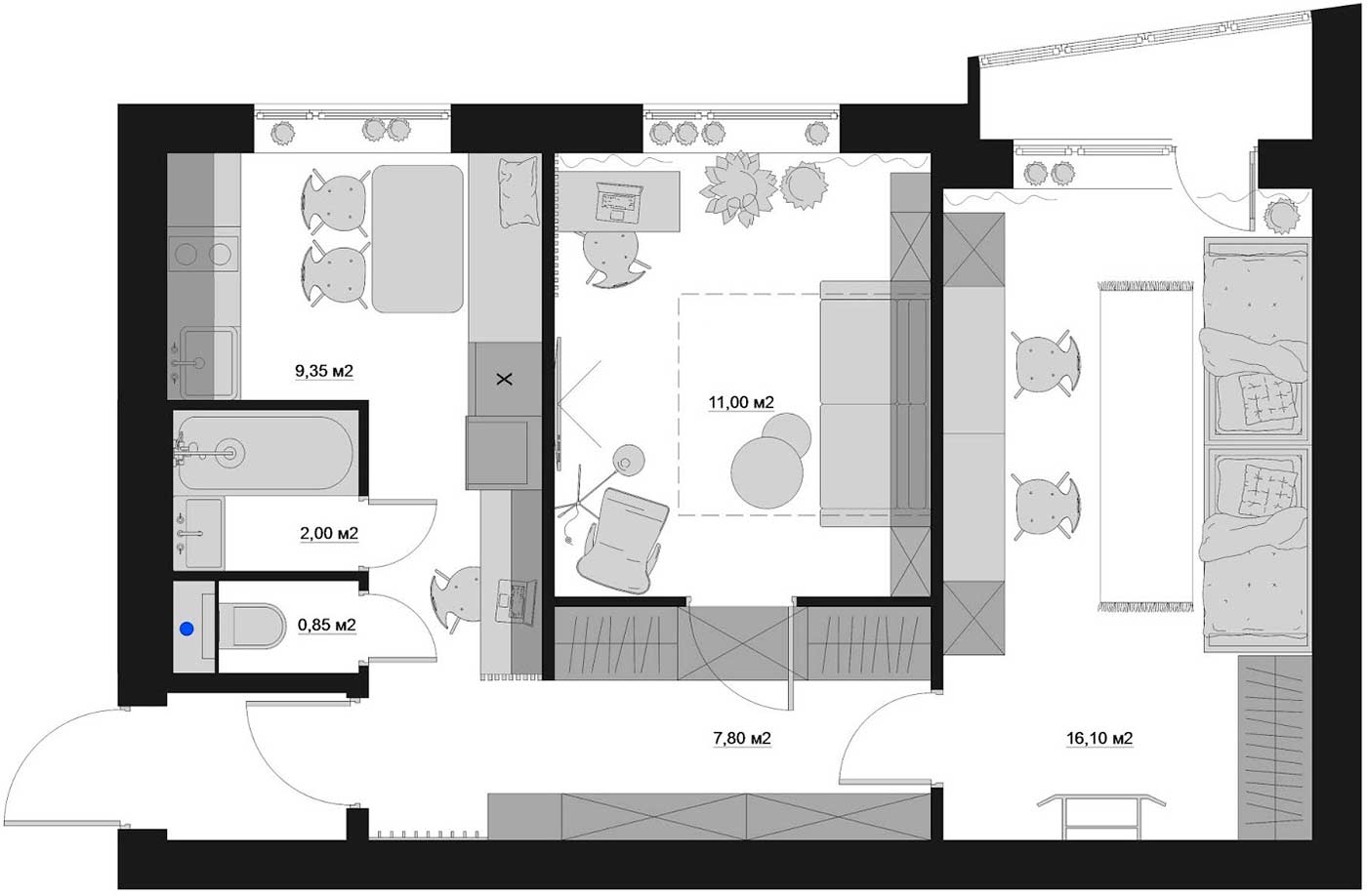 Bạn có thể tham khảo bản vẽ kế hoạch thiết kế sàn của căn hộ để hình dung về phòng ngủ “bí mật” này.