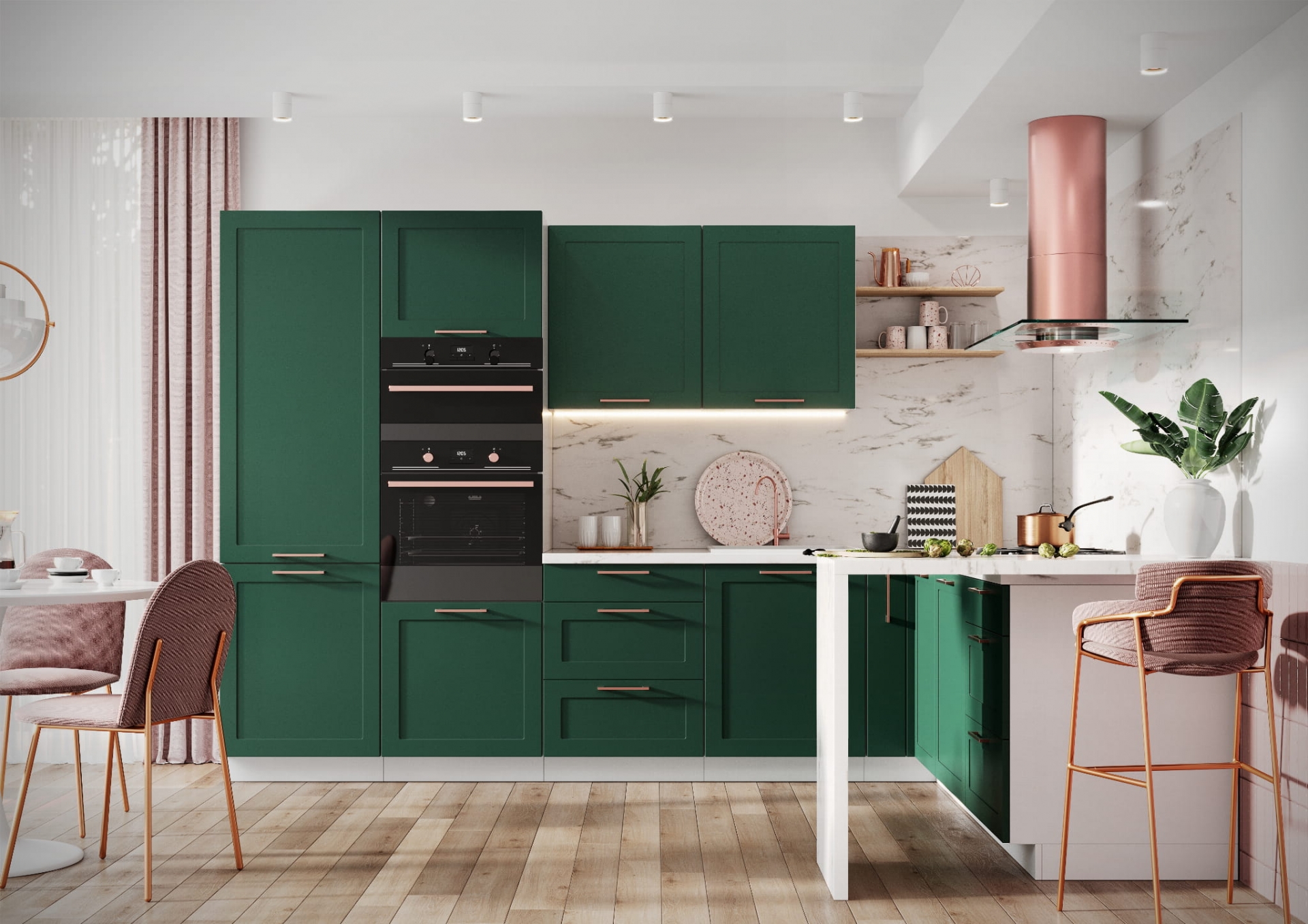 Chọn tủ bếp tối màu sẽ phân vùng phòng khách và phòng bếp bằng thị giác cực kỳ hiệu quả.