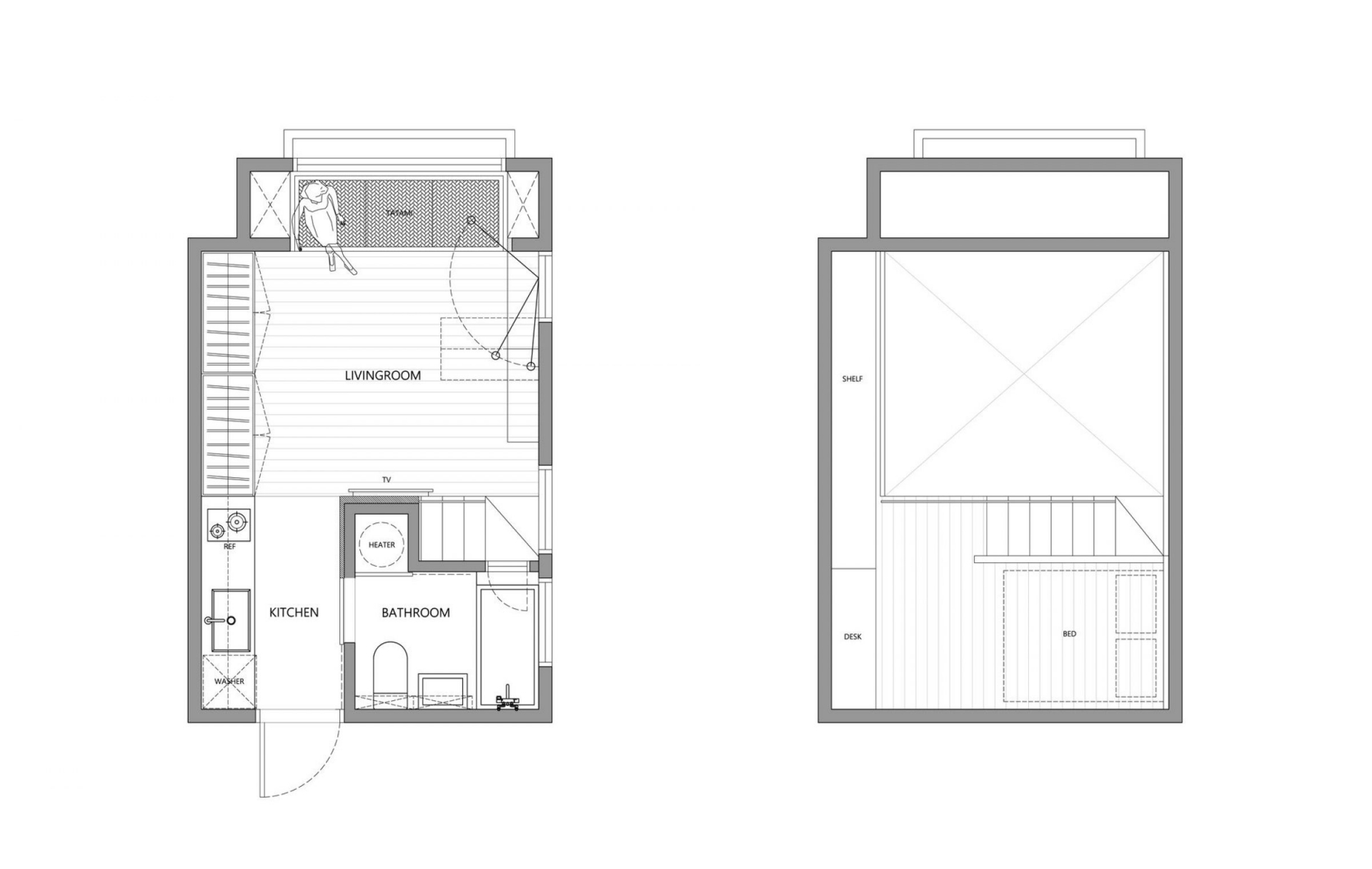 Sơ đồ thiết kế căn hộ 22m² tại Đài Bắc do A Little Design cung cấp.