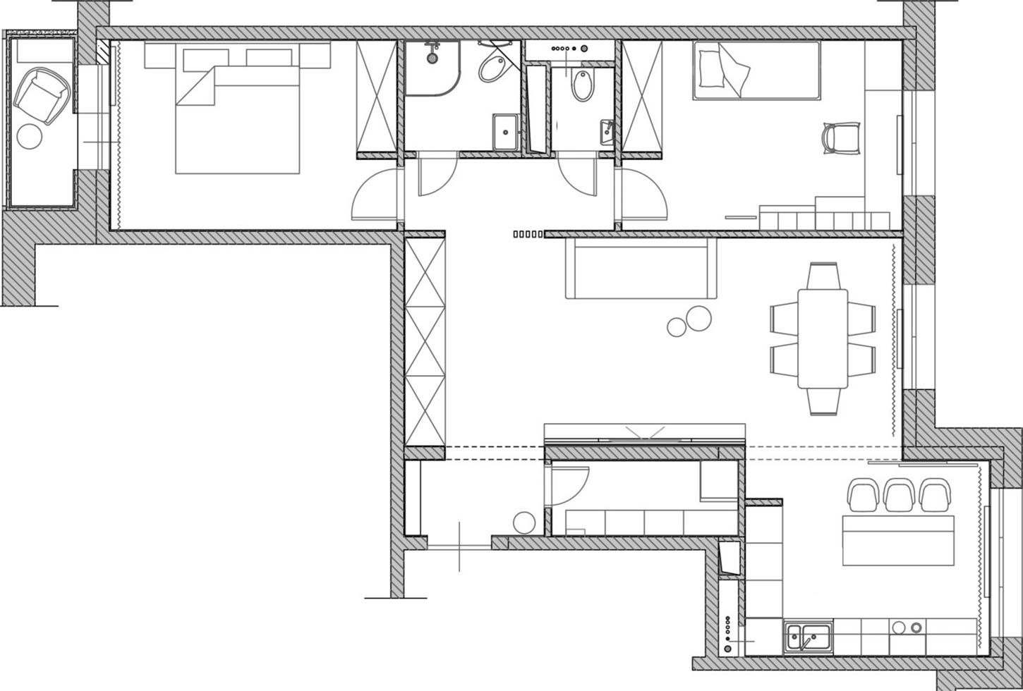Sơ đồ thiết kế căn hộ 89m² của gia đình trẻ do Deus of House cung cấp.
