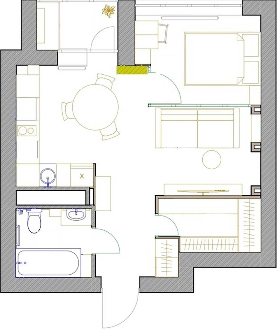 Sơ đồ thiết kế căn hộ 39m² do Elite Interior Studio cung cấp.