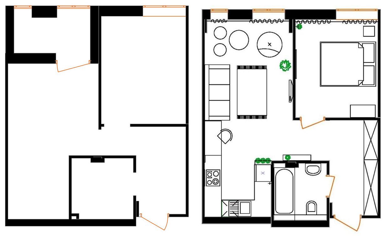 Kế hoạch thiết kế nội thất của căn hộ 43m².