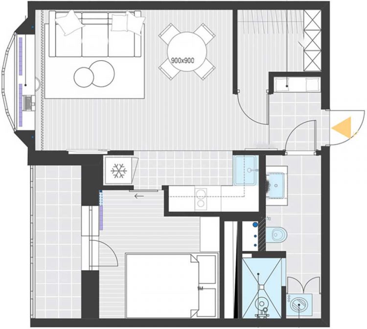 Sơ đồ thiết kế của căn hộ trước và sau khi cải tạo.