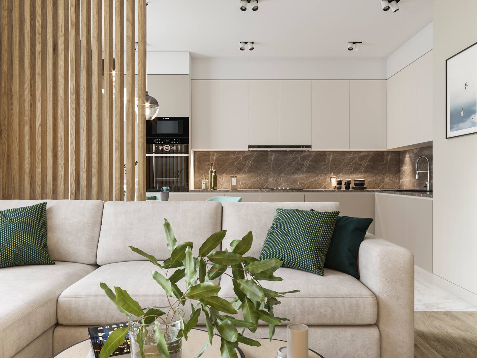 Căn hộ 93m² với sắc màu tự nhiên cùng kết cấu vật liệu gỗ và đá tuyệt đẹp