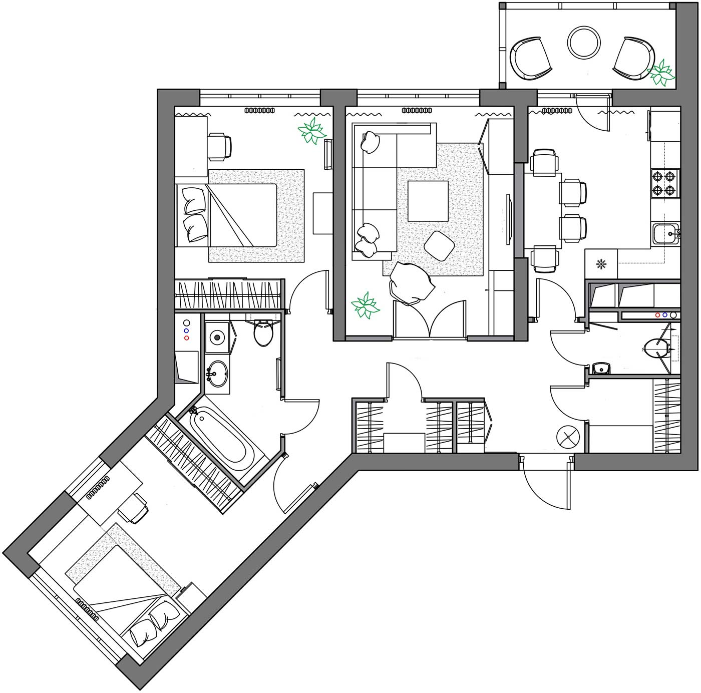Sơ đồ thiết kế nội thất căn hộ 83m² do Atmosphera Studio cung cấp.