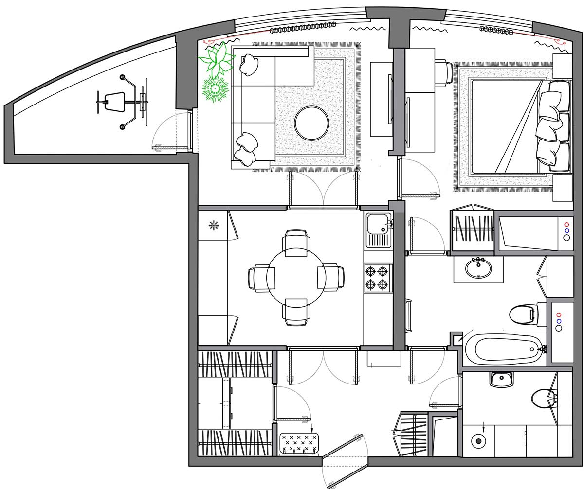 Sơ đồ thiết kế nội thất căn hộ trước và sau cải tạo do Atmosphera Studio cung cấp.