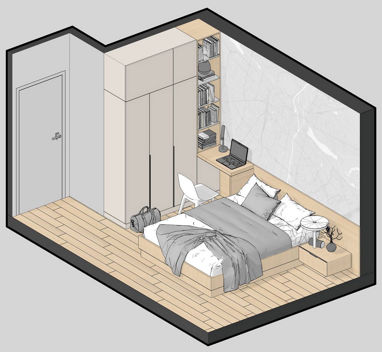 Phối cảnh 3D khu vực phòng ngủ.