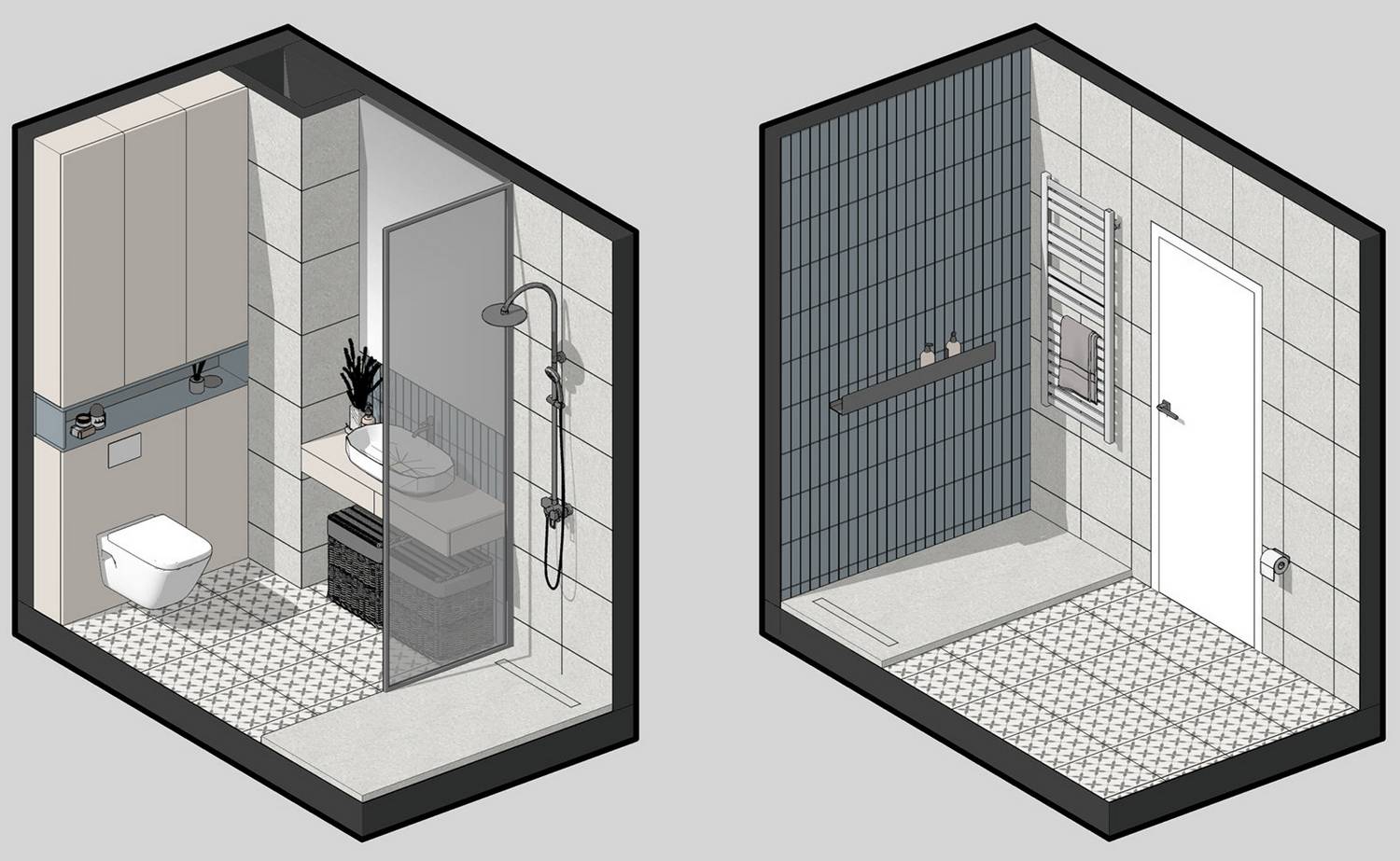 Phối cảnh 3D khu vực phòng tắm.
