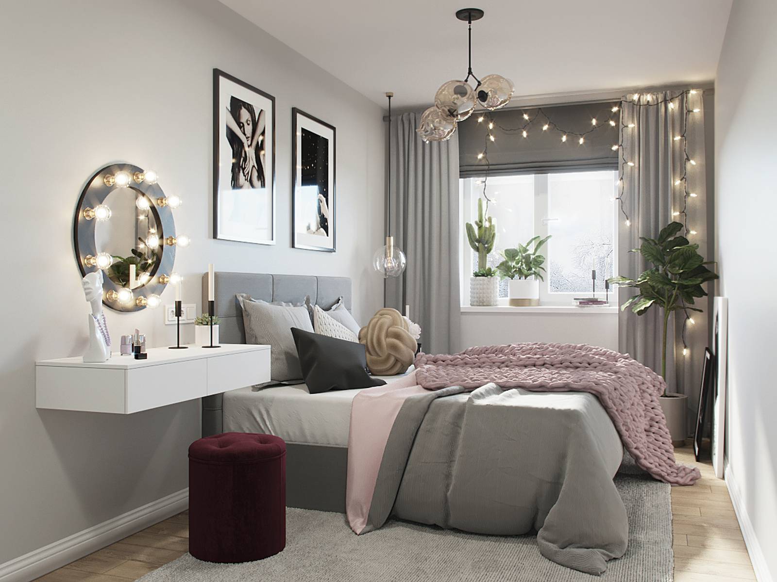 Hồng, xám, đen, đỏ tía - cách phối màu lạ và đẹp trong căn hộ 46m²