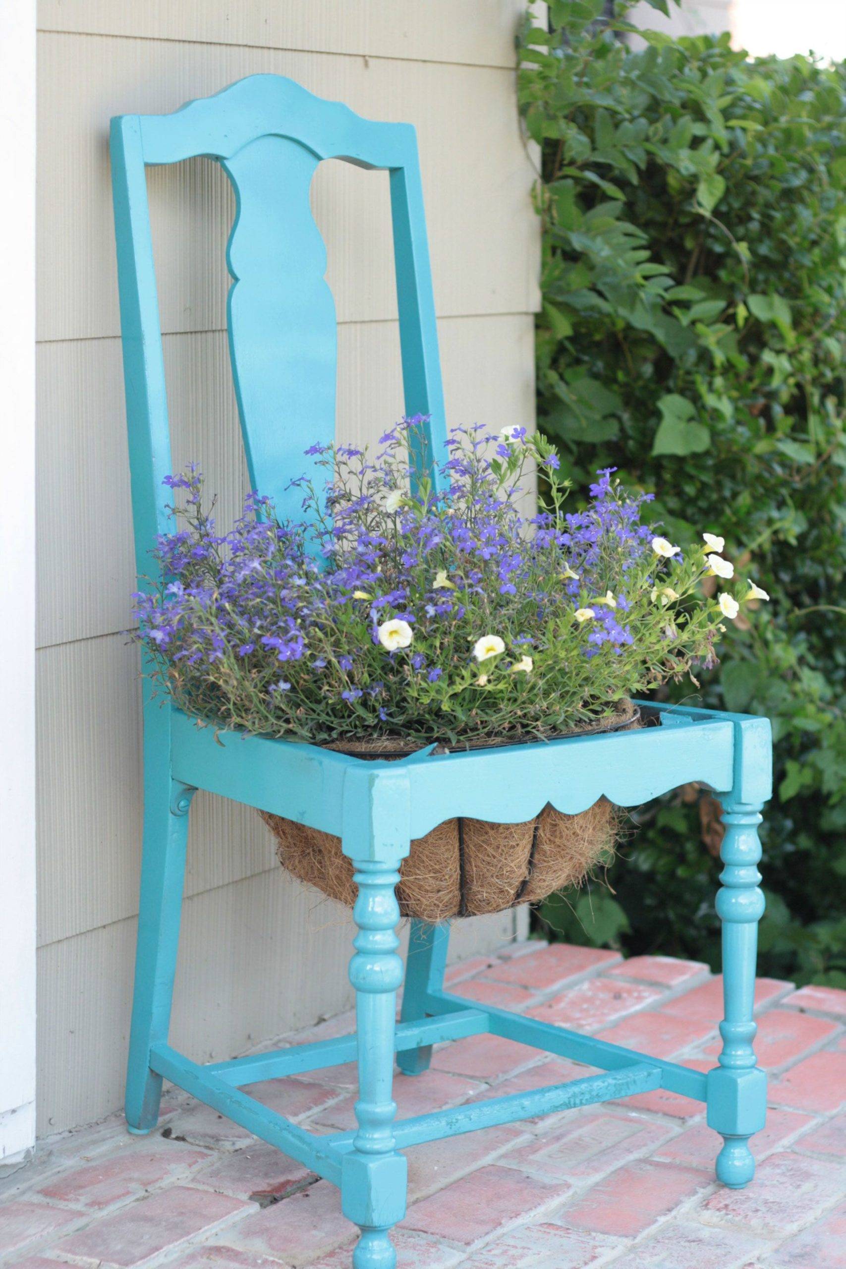 Bạn có thể dành một buổi chiều cuối tuần để thực hiện dự án DIY độc lạ này, đó là sử dụng chiếc ghế cũ, sơn màu và biến chỗ ngồi thành chậu hoa.