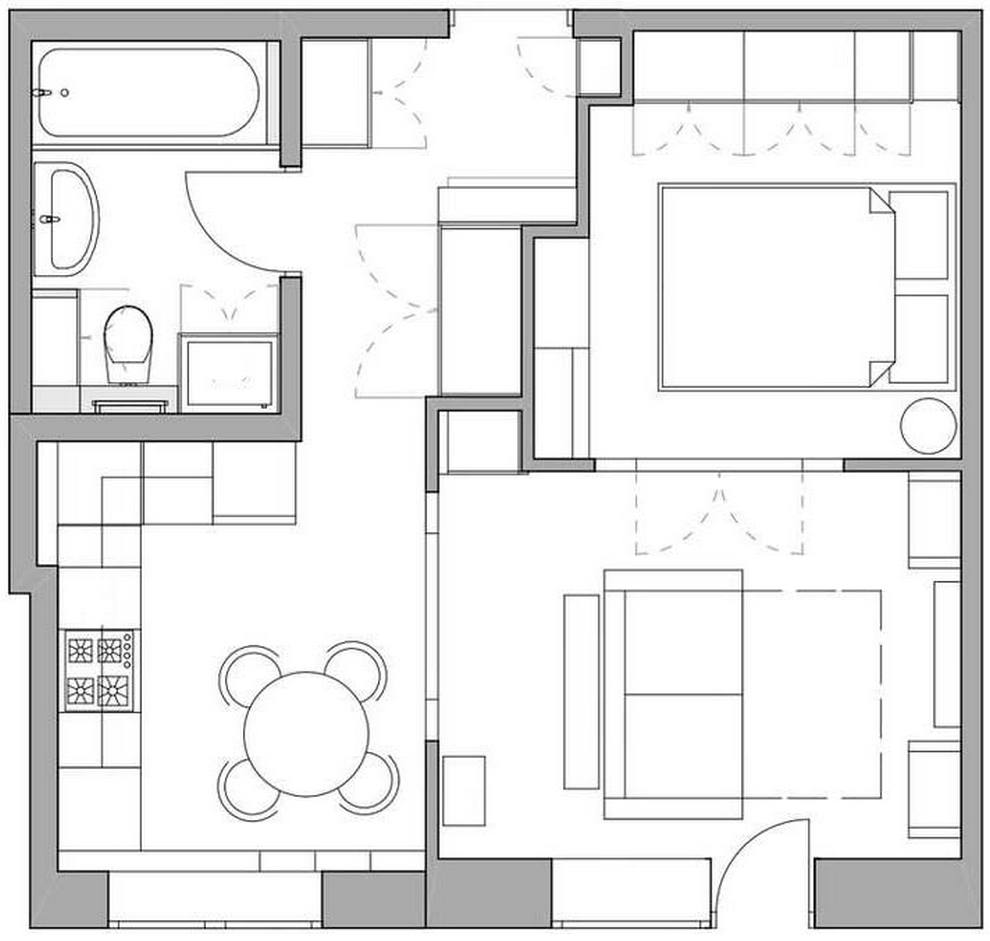Sơ đồ thiết kế căn hộ 38m² của cặp vợ chồng son do NeoGrand Studio cung cấp.