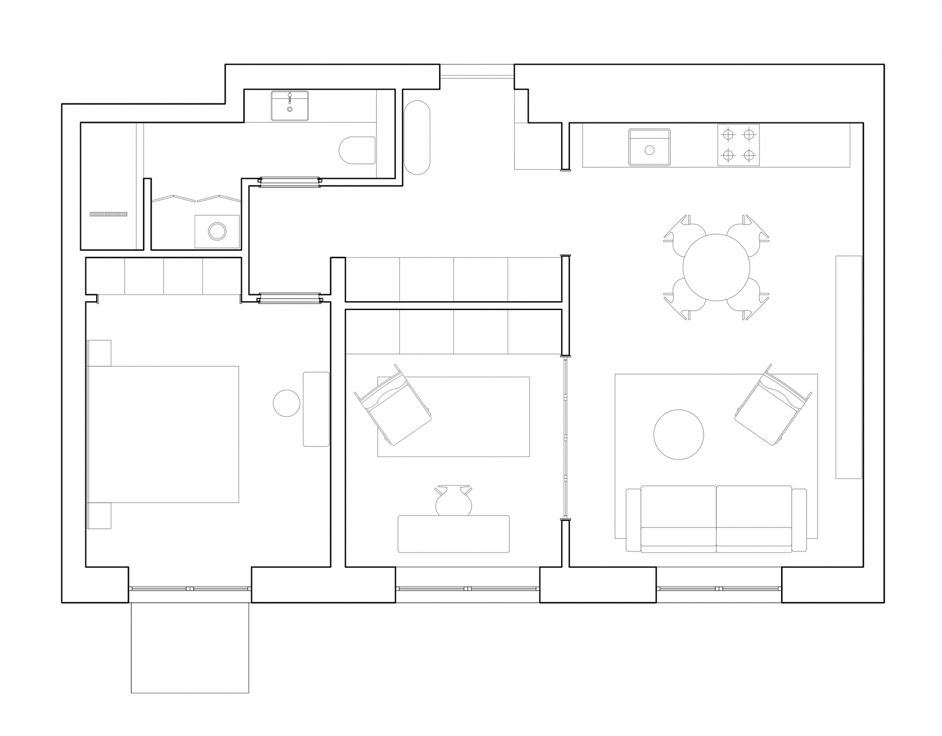 Sơ đồ thiết kế nội thất căn hộ 63m² của cặp vợ chồng trẻ do NTK Lera Brumina cung cấp.