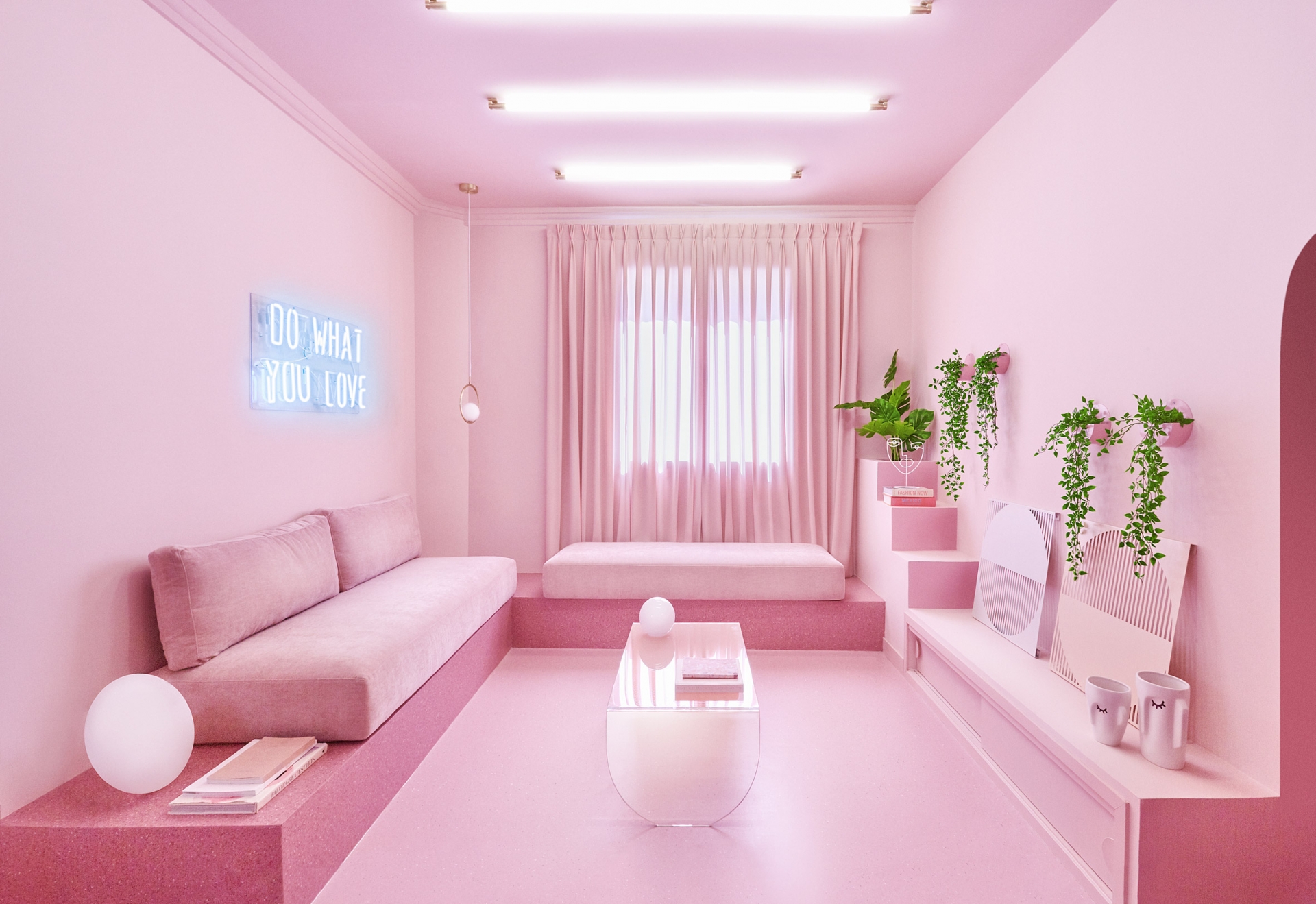 Đội ngũ của Patricia Bustos Studio đã đặc biệt sử dụng đến... 12 sắc thái của một gam màu hồng, tạo cho nội thất vẻ đẹp điệu đà, nữ tính, “có một không hai” cho căn hộ.