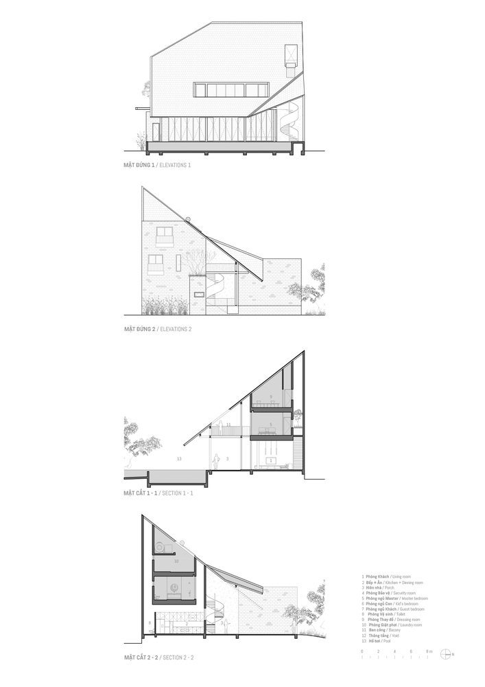 Sơ đồ thiết kế công trình Roof Folding House (Nhà gấp mái) do MDA Architecture cung cấp.
