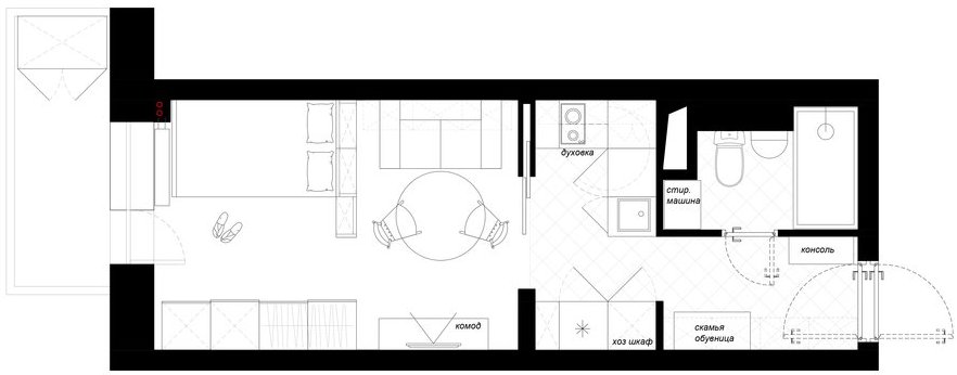 Sơ đồ bố trí nội thất căn hộ 25m² do nhà thiết kế nội thất cung cấp.