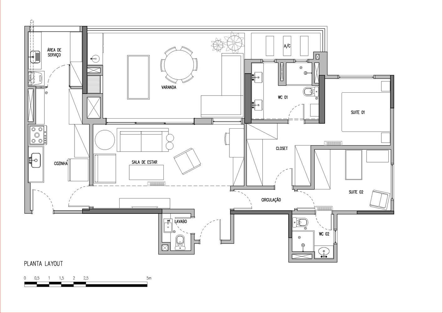 Sơ đồ thiết kế nội thất căn hộ diện tích 120m² do đội ngũ DT Studio cung cấp.